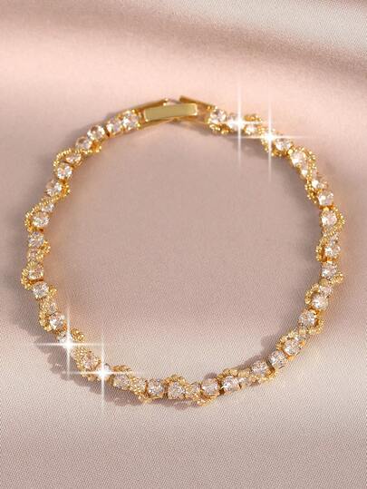 1pc Luxury Double Layer Winding Cubic Zirconia Tennis Bracelet, Dainty Shiny CZ Bracelet For Everyday Wear, Party Jewelry For Women, Anniversary