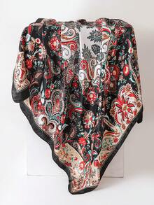 1件優雅女款極簡印花絲綢緞面90cm正方形絲巾/髮巾，春季新款時尚頭巾，適合女性。可用作腰帶、包包裝飾、緞帶、髮帶、絲巾或圍巾，提升整體造型的理想選擇 - 腰果黑色 - 查看 3
