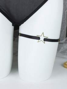 1pc Adjustable Black Elastic Thigh Garter, Hollow Star Pattern, Punk Y2K Style Leg Accessory, Suitable For Women's Party And Nightclub Outfit - A - View 4