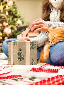 1 Roll Of Christmas Gift Wrapping Paper Featuring A Christmas Tree And Snowflake Pattern; Made Of Kraft Paper; Dimensions: 43 Cm X 300 Cm (17 Inches X 9.84 Feet); Suitable For Christmas Gift-Giving, Christmas Party Decorations, And Gift Wrapping. - A - View 7
