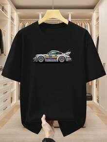 Camiseta de Talla Grande para Hombre, 100% Algodón, Manga Corta con Estampado Deportivo de Dibujos Animados, Diseño Clásico N.º 88, Estilo Versátil y Moderno, Ropa Casual de Verano. - Negro - Ver 1