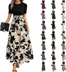 Vestidos Florales Largos para Mujeres 2025 Elegante Boho Bed Work Imperire Cinta Manga Corta Modesta Flujo Maxi Vestido - 2-azul - Ver 11