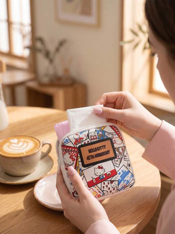 1PC Large Capacity Sanitary Napkin Storage Bag, Cute Cartoon Kitten Pattern Sanitary Napkin Storage Bag, Portable Menstrual Products Set, Multifunctional Zipper Storage Bag, Compact Portable Sanitary Napkin Storage Bag, Women's Products Storage Bag, Travel Storage Bag, Small Items Storage Bag, Also Suitable For Storing Sanitary Napkins, Lipsticks And Coins, Makeup Bag Coin Purse, Travel Essentials, Storage Essentials, Back To School Essentials, Mother's Gift