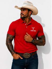 MHP Men's Country Cowboy Polo Shirt, Texas Style, Premium - Red - View 4
