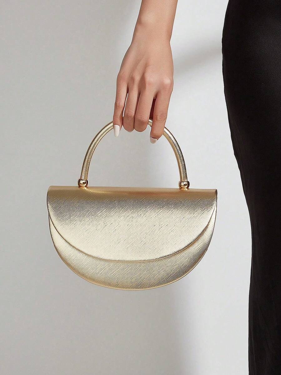 Elegant Patent Leather Women's Handbag, Minimalist Clutch Bag With Chain, Lightweight Luxury Handbag For Parties/Evenings, Perfect Birthday Gift For A Girlfriend, Suitable For Parties - 玫瑰金 - 查看 1