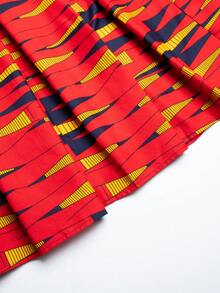 Women's Red African Wax Print High Waist Pleated Maxi Skirt - Red - View 6