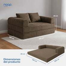 Sofá Cama Teddy Queen Size Luxe Convertible 2 en 1 100% Espuma Tela Luxe Perssimon 150x100x65 cm Sofá / 200x150x20 cm (Cama - Caqui - Ver 4