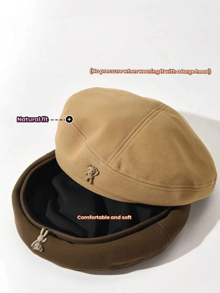 1件裝經典純色英式復古可愛熊飾女款貝雷帽，時尚優雅百搭顯臉小畫家帽，適合日常出遊日系Ins風穿搭必備帽，派對聚會女款禮物，開學季帽子 - 彩色 - 查看 5