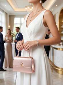 1 Piece White PU Material Flap Clutch Bag With Luxury Metal Decoration, Showing Fashion And Elegance, Suitable For Holding, Carrying, Wearing On The Shoulder Or Crossbody, P - 玫瑰金 - 查看 1