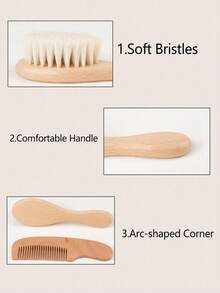 1/2 Pieces Hair Brush And Comb Set, Soft Goat Hair Bristle Wooden Hair Brush, Smooth Wood Comb, Portable Hair Grooming Styling Kit For Home Travel Daily Use - Multicolor - View 4