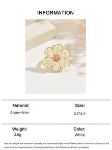 OOQ 1pc Minimalist Handmade Raffia Flower Open Metal Ring For Women, Colorful Dopamine Bright Summer Holiday INS Style, Suitable For Women's Daily Wear, Dating, Party, Versatile Gift For Her (Handmade Weaving Method Random, Purely Handmade May Have Occasional Glue Overflow) - Six-petaled Flower - View 8