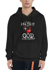Sudadera con Capucha para Hombre con Estampado de Corazón y Cruz "Padre Dios" - Con Bolsillo, Manga Larga, Corte Holgado, Casual, Ropa de Otoño Invierno, Regalo Perfecto para Él - Negro - Ver 1