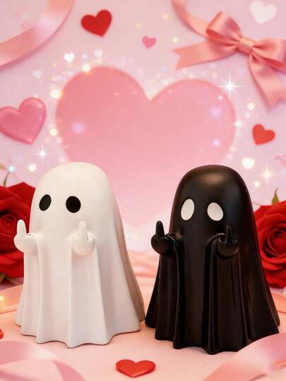 Cute Black And White Ghost Decoration, Creative Fashion Valentine's Day Decor, Enhances Holiday Atmosphere, Suitable For Home, Room, Wedding And Birthday Party Decoration, Ideal Personalized Holiday And Valentine's Day Gift