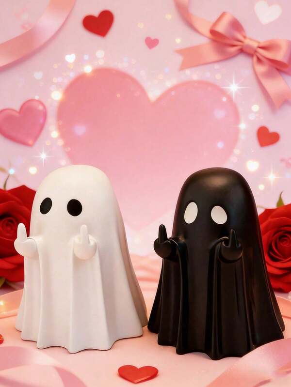 Cute Black And White Ghost Decoration, Creative Fashion Valentine's Day Decor, Enhances Holiday Atmosphere, Suitable For Home, Room, Wedding And Birthday Party Decoration, Ideal Personalized Holiday And Valentine's Day Gift