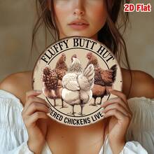 2D Flat - 1pc Vintage Metal Sign, Featuring Fluffy Chicken Butt Cottage, 7.87 Inch Diameter, Designed For Country Farmhouse Decor, Suitable For Barn And Extension (Random Hole Position) - A - View 5