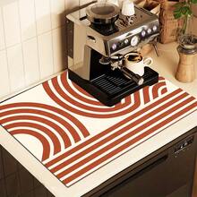 1pc 2D Red Line Bohemian Kitchen Countertop Mat, Diatomaceous Earth Material, Highly Absorbent, Suitable For Tableware, Coffee Machine, Microwave, Etc. Fashionable Watercolor Design, Ideal Choice For Modern Kitchen. - Multicolor - View 3