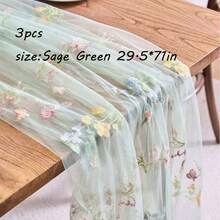 Juego de 3 piezas de camino de mesa transparente con bordado floral (29.5 X 71 pulgadas, verde salvia/champán/blanco), mantel de estilo granja con flores, adecuado para uso diario, vacaciones, bodas, hoteles, fiestas de cumpleaños, decoración del hogar, camping y picnic, todas las estaciones - Camino de mesa de tul bordado con flores silvestres - Ver 15
