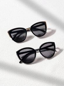 2 Pairs Oversized Cat Eye Retro Fashion Glasses For Women, INS Style Vintage Large Frame Polarized Fashion Glasses - 彩色 - 查看 4
