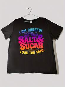 Camiseta de mujer% algodón, ropa de mujer de talla, camiseta de talla, top listo para usar, ropa exterior blanca para mujer, ropa de mujer con estampado en inglés, camiseta - Negro - Ver 4