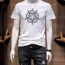Camiseta de manga corta para hombre de puro algodón, versátil y elegante, de cuello redondo, corte holgado, moderna y versátil. - Blanco - Ver 3