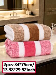 2pcs Striped Bath Towel Set | Ultra Soft, Quick Dry And Super Absorbent, Suitable For Home Bathroom, Perfect For Couples And Adults, Also Can Be Used As Travel Or Beach Towel - Multicolor - View 13