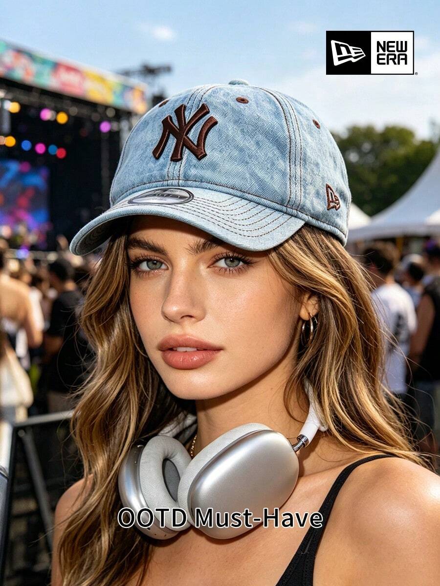 New Era 美式復古淺色水洗牛仔布 NY 刺繡棒球帽,中性休閒運動帽 - New Era Light Wash Denim NY Baseball Cap - 查看 1