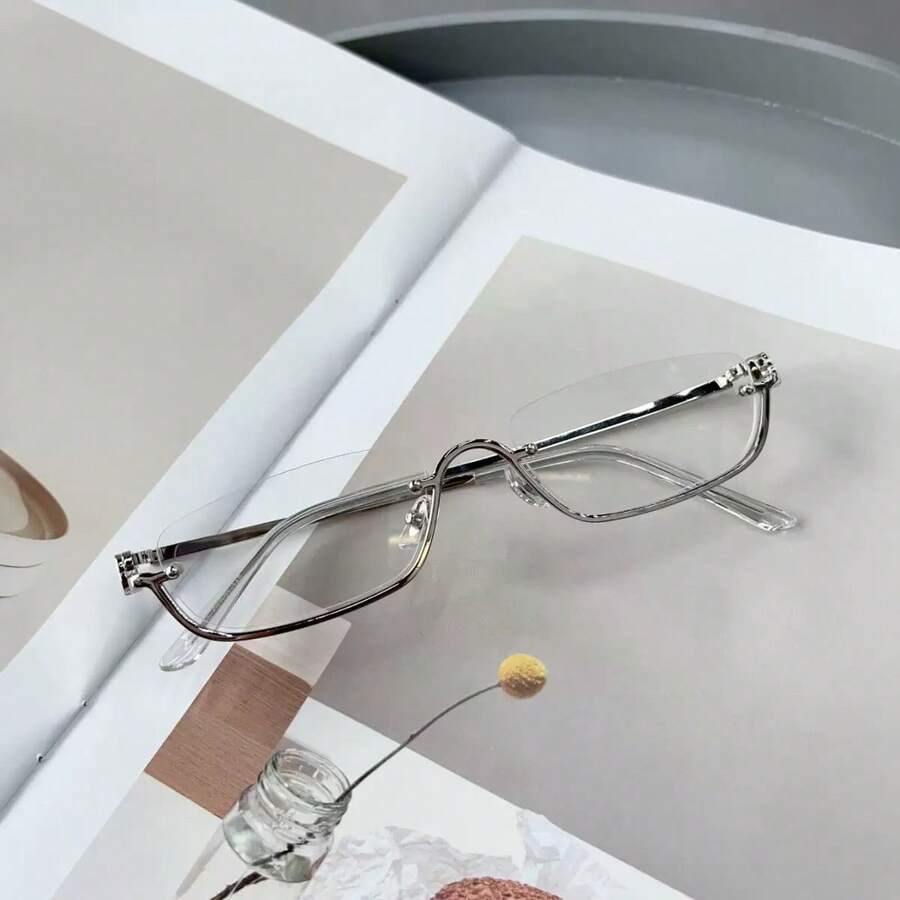 1 Pair Women's Y2K Cool Spicy Half-Frame Square Metal Glasses