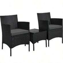 Costoffs Set Of 3 Patio Table And Chairs, Outdoor Wicker Conversation Furniture Set, 2pcs Woven Rattan Chairs With Cushions And 1 Side Table - Brown/Khaki - View 3