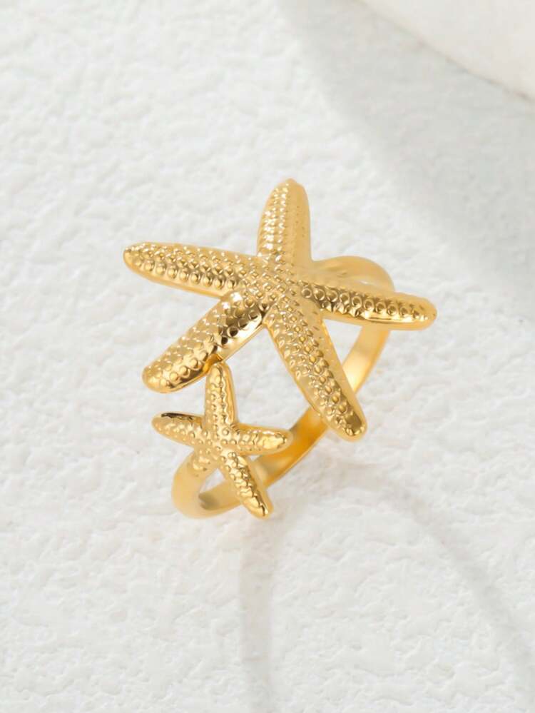 LIKGREAT 1 buah Cincin Terbuka Bentuk Bintang Laut dari Baja Tahan Karat untuk Wanita, Aksesori Minimalis Serbaguna Unisex, Aksesori Unik dan Indah untuk Pemakaian Sehari-hari, Hadiah yang Bagus - Seri Samudera - View 1