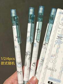 1/2/4pcs Cream Blue Ribbon Rabbit Mechanical Pencils, High-Quality Stationery Set For Students, Random Style - Style 1 - View 9