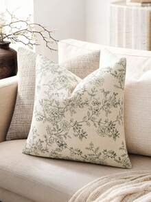 1 Stück eleganter floraler olivgrüner Kissenbezug, dekorativer Kissenbezug im Landhausstil, Akzentkissenbezug für Sofa, Schlafzimmer, Wohnzimmer, Studentenwohnheim, Heimdekoration - Olivgrün - Übersicht 2