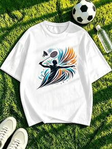 T-Shirt Sportiva Da Uomo Con Grafica Per Badminton, In Cotone Di Alta Qualità, Vestibilità Ampia, Traspirante, Casual, Con Stampa Grafica Unica. - White - View 1