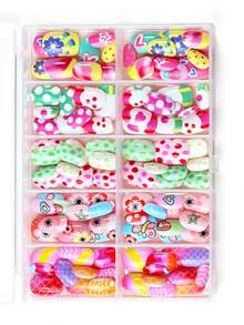10 Grids 120Pcs Short Square Kids Nail Salon Fake Nails For Girls Cute Butterfly Flower False Nail Kawaii Cartoon Full Cover Manicure Nail Tips Chlidren Christmas Birthday Gift - Multicolor - View 10