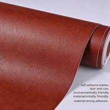 1pc Self-Adhesive Leather Repair Patch, Lychee Grain Texture, Suitable For Sofa And Car Seat Covers, Motorcycle Seat, High-Quality, Durable And Fashionable Vegan Leather, Perfect For Interior Decor Sewing Crafts, Interior Decor Projects | Multi-Functional Fabric | High-Quality Leather - Reddish-brown Leather - View 2