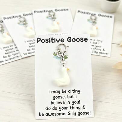 5pcs Cute Goose Keychains With Positive Goose Greeting Cards, Perfect For Backpack Decoration, Birthday, Party Gifts, Animal Theme Novelty Keychains