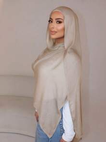 1pc Women's Solid Color Viscose Fiber Headscarf, Soft Wide Band Headscarf, Multi-Functional Sun Protection Hijab, Suitable For Daily Wear - Camel - View 1