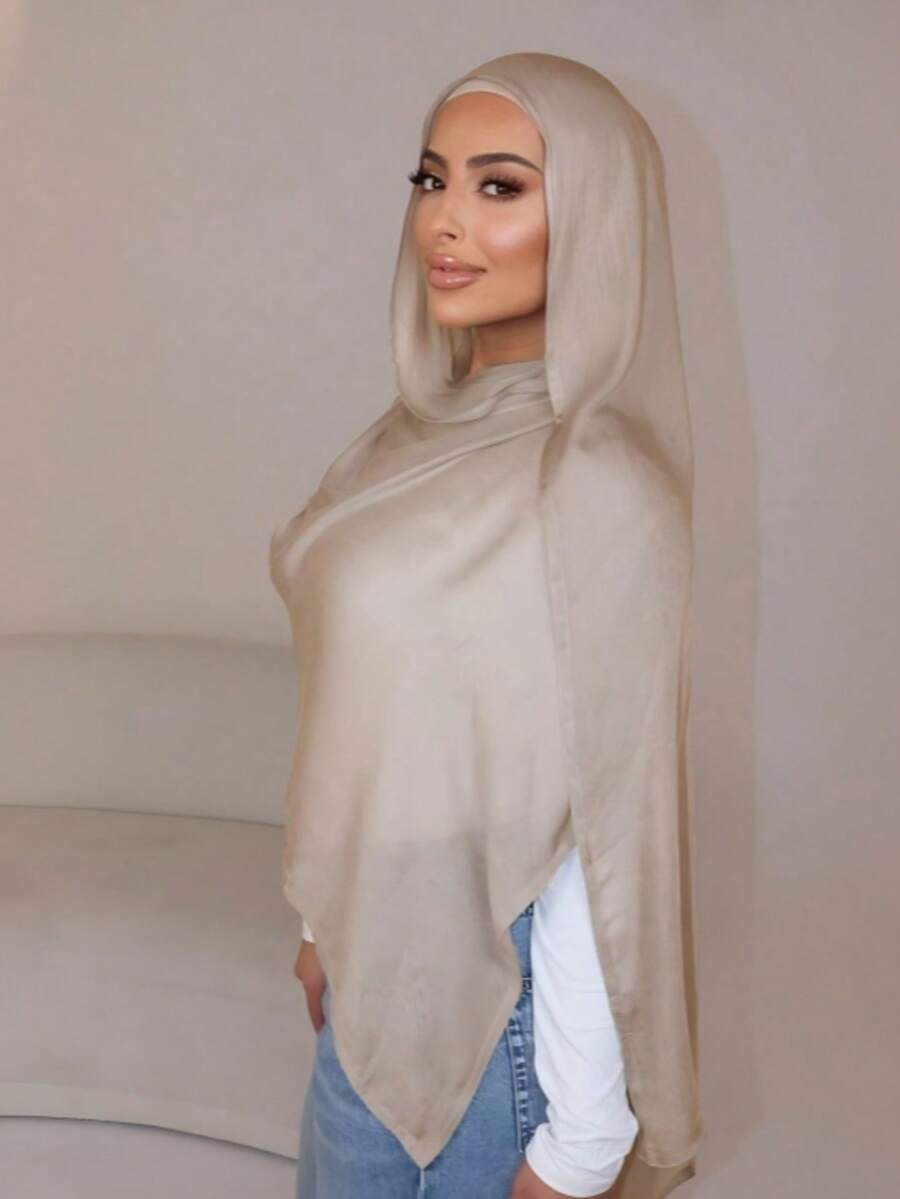 1pc Women's Solid Color Viscose Fiber Headscarf, Soft Wide Band Headscarf, Multi-Functional Sun Protection Hijab, Suitable For Daily Wear - Camel - View 1
