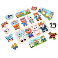 Cartoon Wooden Animal Dress-Up Puzzle, Bear Elephant Rabbit Tiger Change Clothes Puzzle Toy, Children's Thinking Early Education Puzzle Toy - Multicolor - View 10