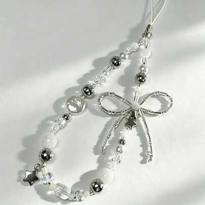 1pc Unisex Y2K Feng Exquisite DIY Transparent Glass Beaded Phone Lanyard, Simple Anti-Loss Strap, Suitable As Gift For Friends And Family