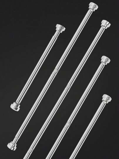 1pc Silver Stainless Steel Adjustable Shower Curtain Rod, No-Drill Shower Curtain Rod/Curtain Rod For Home, Tension Shower Curtain Rod, Extendable Metal Rod For Drying Clothes, Curtain Hanging, No-Drill Installation, Bedroom, Bathroom, Balcony Multi-Size Extendable Rod, Multi-Function Bedroom, Balcony, Closet, Outdoor Drying Rack, Shower Curtain Rod, Extendable Rod, Suitable For Home, Gift, Decoration Use
