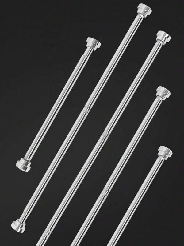 1pc Silver Stainless Steel Adjustable Shower Curtain Rod, No-Drill Shower Curtain Rod/Curtain Rod For Home, Tension Shower Curtain Rod, Extendable Metal Rod For Drying Clothes, Curtain Hanging, No-Drill Installation, Bedroom, Bathroom, Balcony Multi-Size Extendable Rod, Multi-Function Bedroom, Balcony, Closet, Outdoor Drying Rack, Shower Curtain Rod, Extendable Rod, Suitable For Home, Gift, Decoration Use