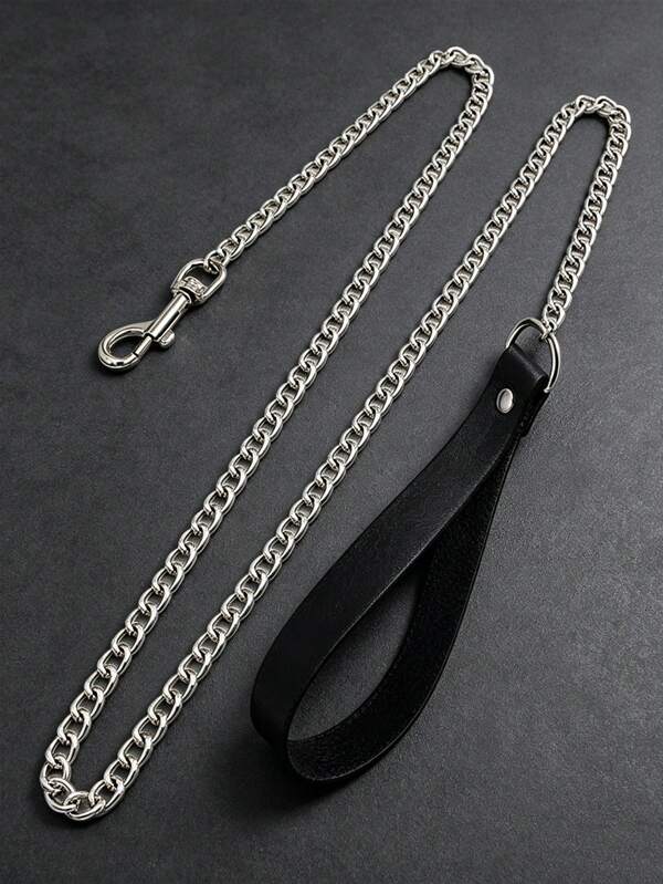 1 pieza Correa para mascotas de cuero PU estilo gótico de 120cm/47in, cadena para perro, cuerda para perro, correa para mascotas, retorcible anti-pérdida, cadena de acero inoxidable, a prueba de óxido y antienvejecimiento