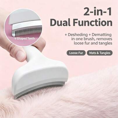 1pc 2-In-1 Pet Grooming Brush, De-Shedding Tool, Removes Loose Fur, Detangles, Trims Thin Hair, Gentle On Skin, Ergonomic Handle, Easy To Clean, Suitable For Long And Short Hair Cats And Dogs, Daily Pet Grooming Supplies, Gift For Pet Lovers