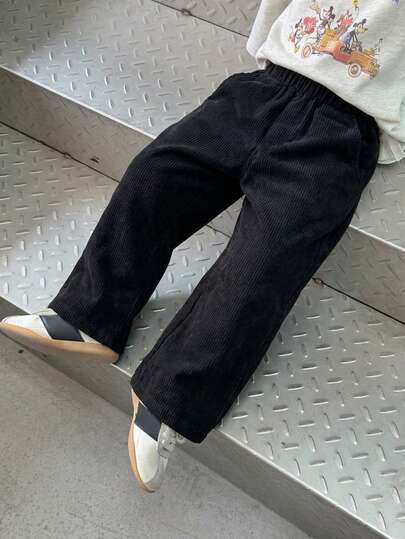 1pc Boys' Vintage Minimalist Versatile Corduroy Long Pants