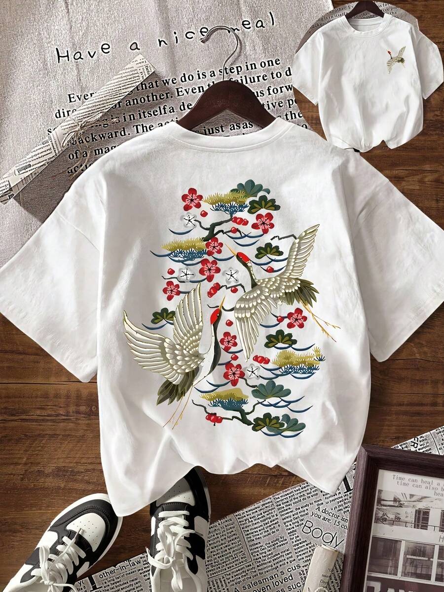 Camiseta de verano estampada de manga corta para mujer, top para mujer, tejido de algodón puro, corte regular.blusas para mujer playeras de mujer blusas casuales para dama conjuntos de mujer - Blanco - Ver 1