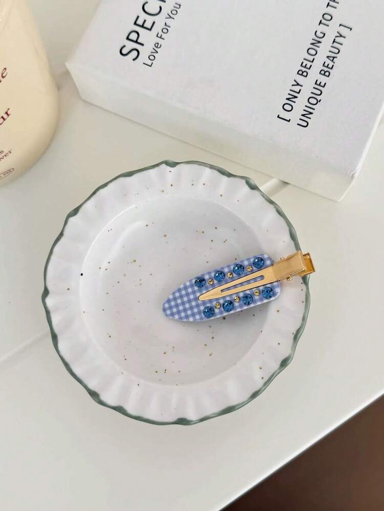 1件/10件裝休閒醋酸纖維高級蝴蝶結無縫格紋鱷魚夾髮夾髮飾 - 彩色 - 查看 5