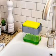 All-In-One Press-Type Dish Soap Dispenser With Sponge Holder, Minimalist Black & White Matte Transparent Plastic Kitchen Soap Dispenser, Sink Countertop Storage Box, Suitable For Homeowners And Kitchen Organization Enthusiasts - Dish Soap Dispenser - View 5