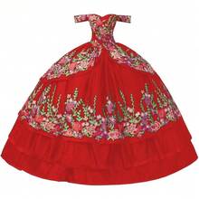 Vestidos de quinceañera con bordado floral con hombros descubiertos y temática mexicana, vestido de baile para mujer 2023 - Vino - Ver 18