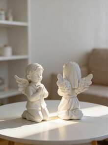 Resin Praying Angel Sculpture - White Little Angel Statue, Suitable For Religious Home Decor, Wedding, Baptism And Memorial Gifts. This Exquisite Kneeling Angel Sculpture, With Delicate Wings And Expression, Adds A And Spiritual Atmosphere To Your Living Room, Bedroom Or Altar. As A Timeless Accent For Bookshelves, Mantels Or Entryways, It Can Create A Peaceful Ambiance For Any Space. - B - View 3