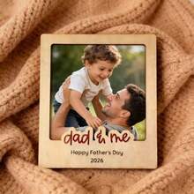 Dad & Me 2026 父親節木製相框 4.8x5.5 英吋桌面相框 刻印 Happy Father's Day 紀念相片架 兒子/女兒送給爸爸/爸爸的禮物 家居裝飾 - A - 查看 1